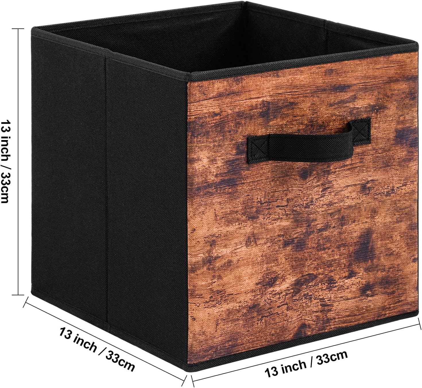Stero Fabric Storage Cubes - 6 Pack Foldable Bins with Handles | 13-Inch Rustic Brown & Black Organizer
