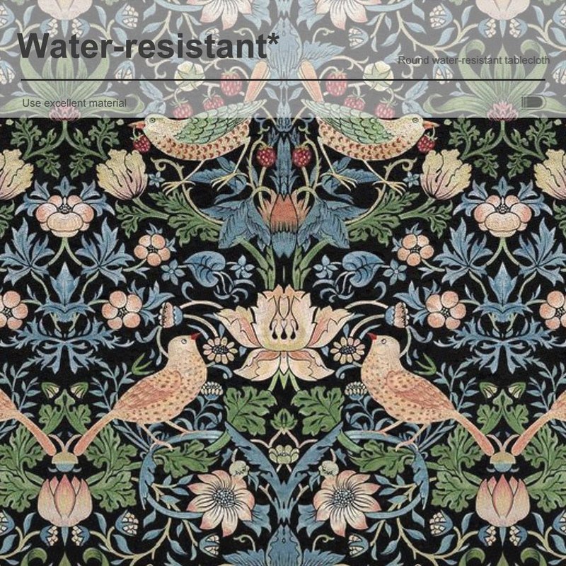 William Morris Floral Tablecloth,Flower Strawberry Birds Retro Boho Botanical Plant Table Cover, Water Resistant Wipeable Tablecloths for Kitchen Dinning Room Decor, 60"