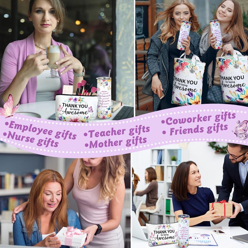 Patelai 6 Pcs Employee Appreciation Gifts Set for Women, Thank You Gift for Teacher Social Work Administrative Professional Coworker Staff Nurse, Inspirational Cup Bag Pen Journal Keychain, Butterfly