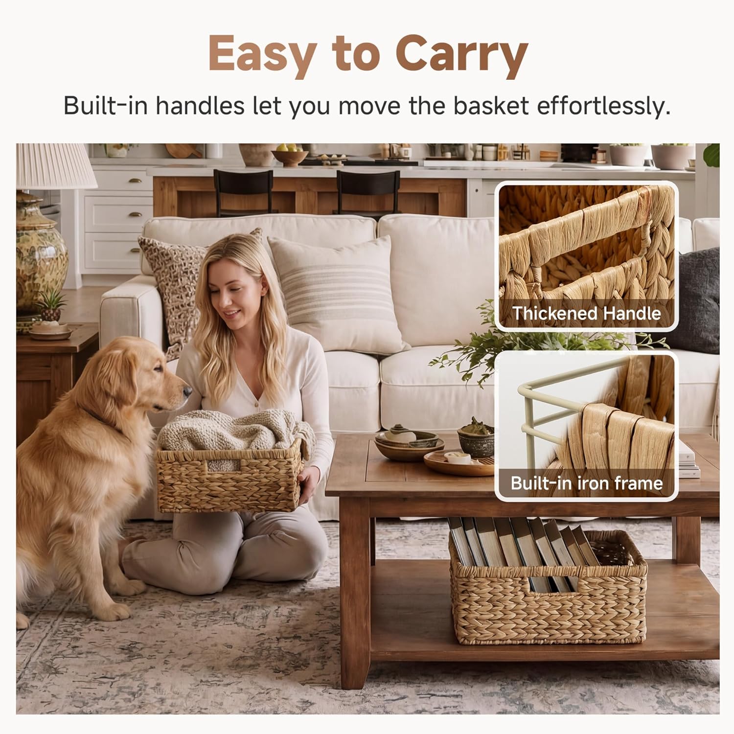 StorageWorks Large Wicker Storage Basket - Water Hyacinth with Built-in Handles | Perfect for Organizing