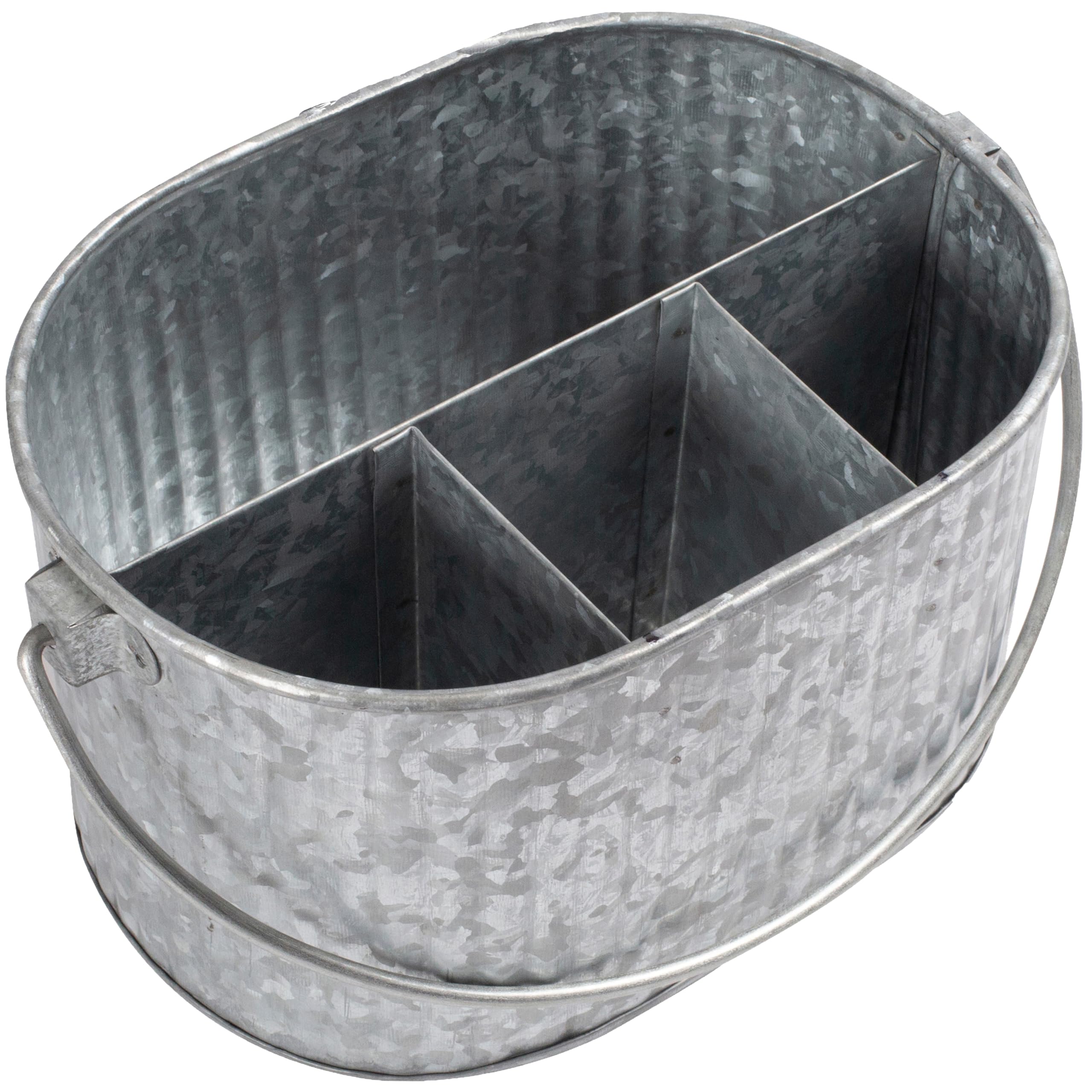 CLEENTABLE Galvanized Metal Caddy with Handle - Heavy Duty Utensil Holder & Cutlery Organizer, Rustic Farmhouse Tabletop Storage Bin for Kitchen, Picnic, BBQ, and Parties