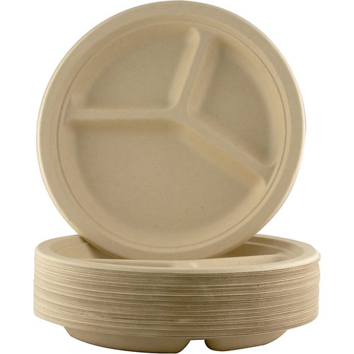 Restaurant-Grade Biodegradable 10 Inch 3-Compartment Plates Bulk 200Pk. Great for Lunch and Dinner Parties. Disposable Compostable Wheatstraw Divided Plates are Leakproof and Microwave Safe.