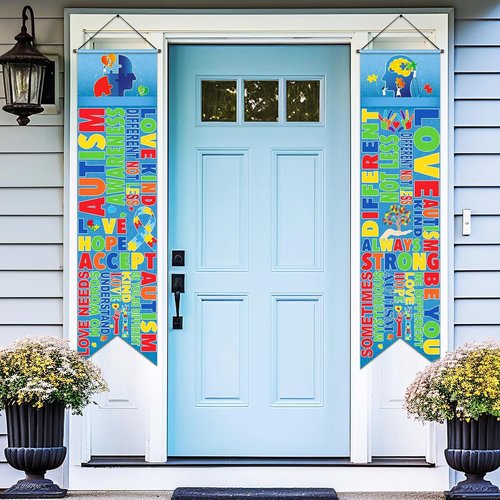Blulu Autism Awareness Door Banners - Inspirational Puzzle Piece Decor for Indoor/Outdoor Use | 2 Pcs Set