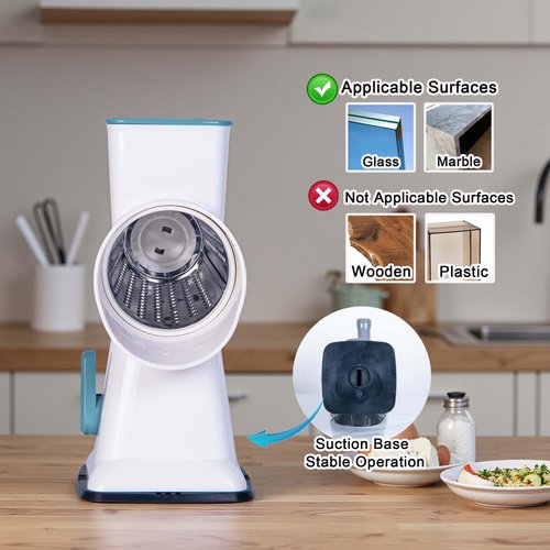 Rotary Cheese Grater Cheese Shredder, Cheese Grater Handheld with Strong Suction Base,Kitchen Vegetable Slicer 3 Replaceable Stainless Drum Blades for Fruit, Food, Nuts,Easy to Use Clean (White)