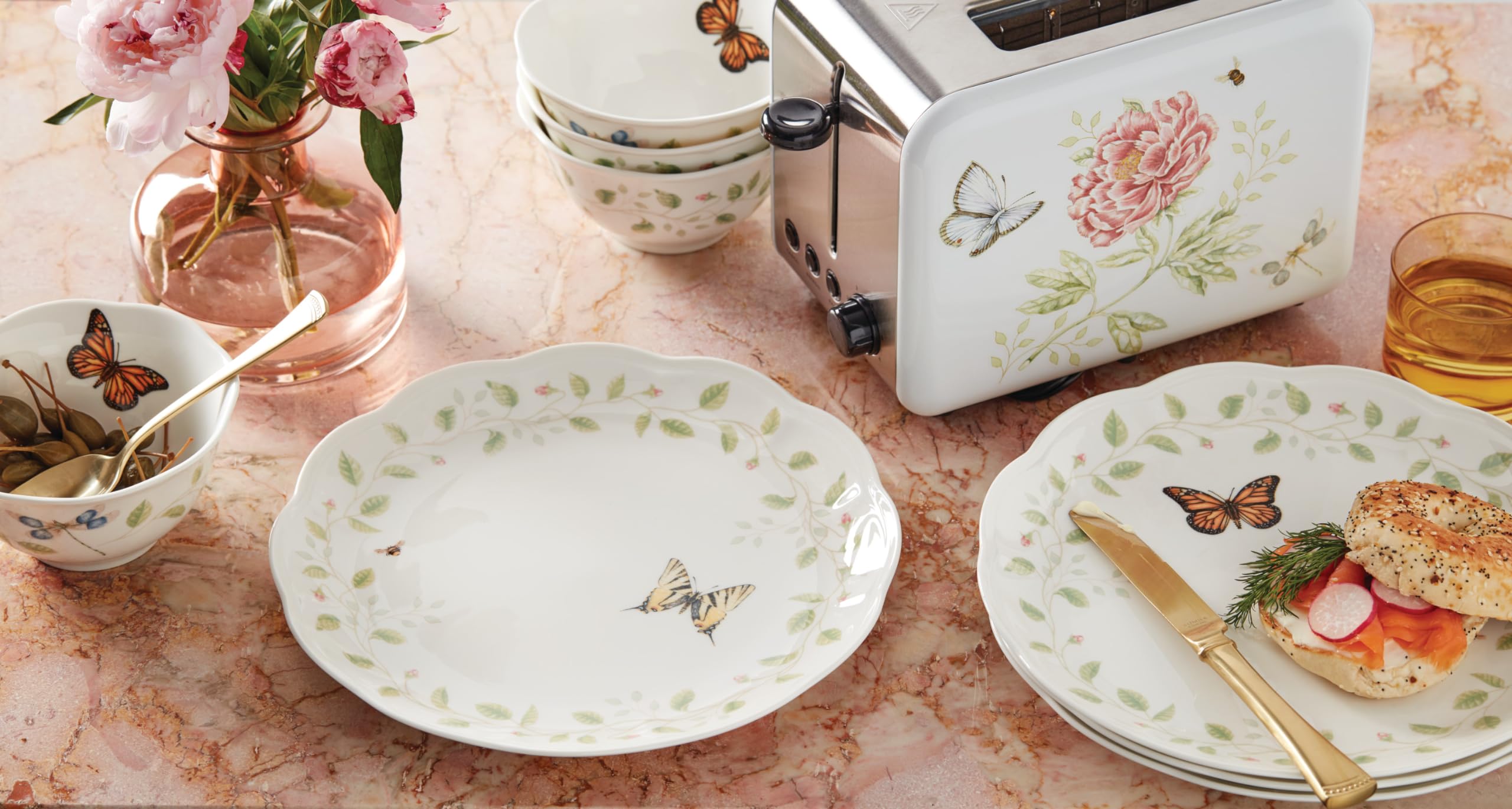 Lenox 894543 Butterfly Meadow Vines 4-Piece Rice Bowl Set