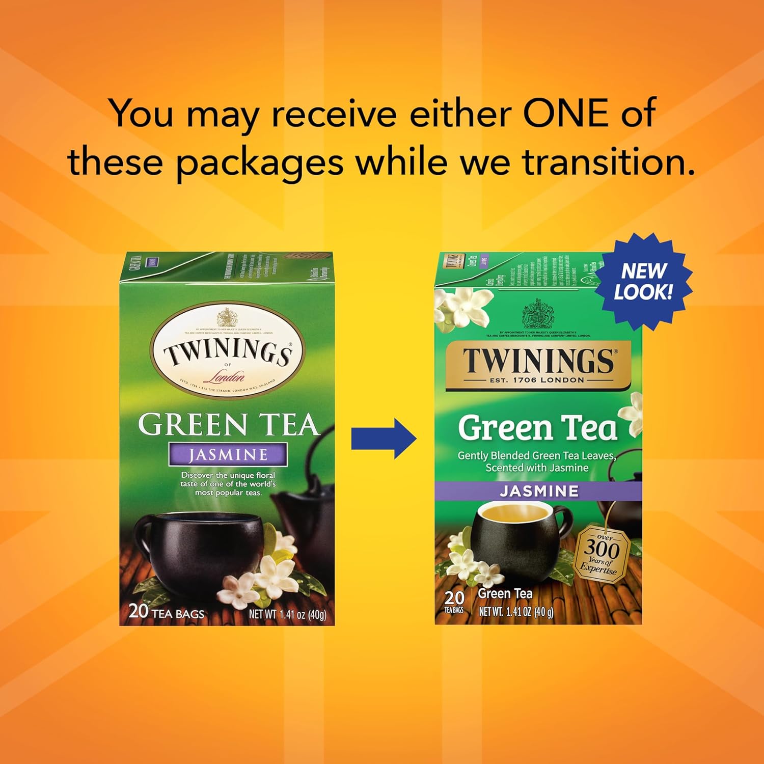 Twinings Green Tea - Jasmine Flavor, Individually Wrapped Bags, 20 Count | Fragrant & Caffeinated