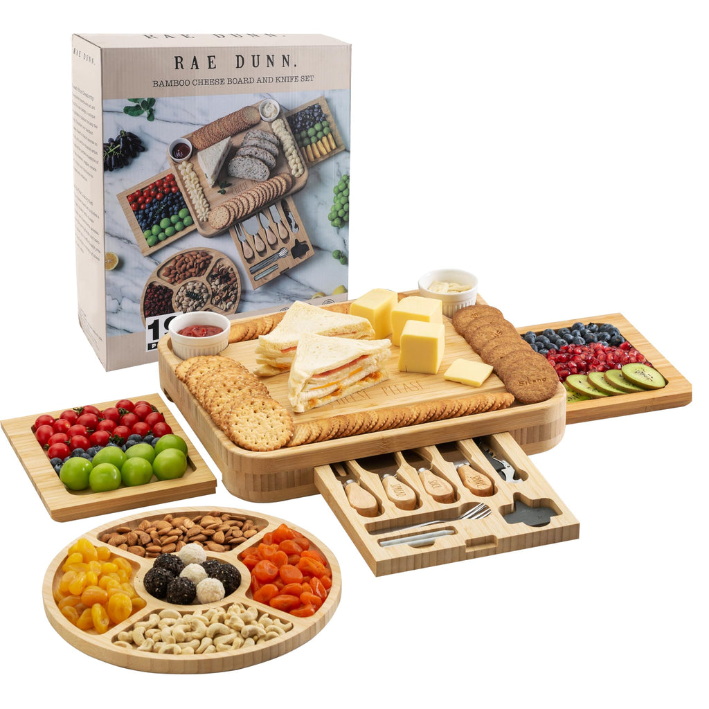 Rae Dunn Large Bamboo Charcuterie Board Set with Serving Forks and Platters