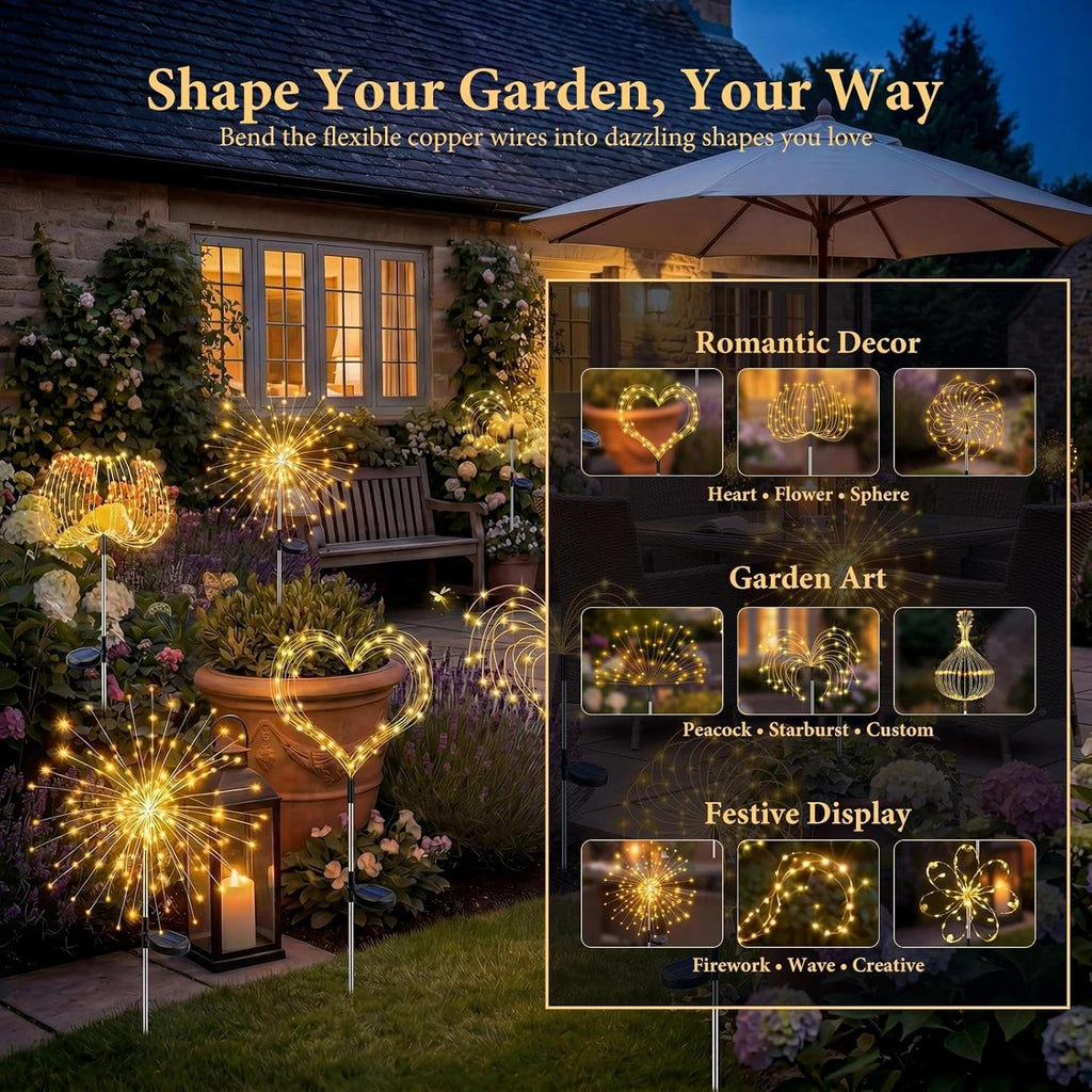 Solar Firework Lights - 120LED Starburst Garden Lights | Waterproof Outdoor Decor with 8 Modes