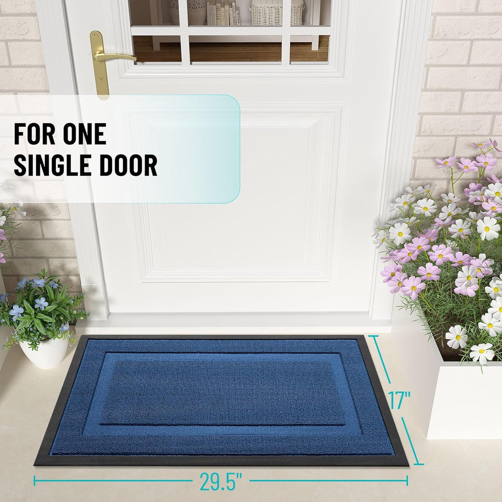 OLANLY Waterproof Front Door Mat - All-Season Indoor/Outdoor Doormat, Easy Clean, 59x23, Navy Blue