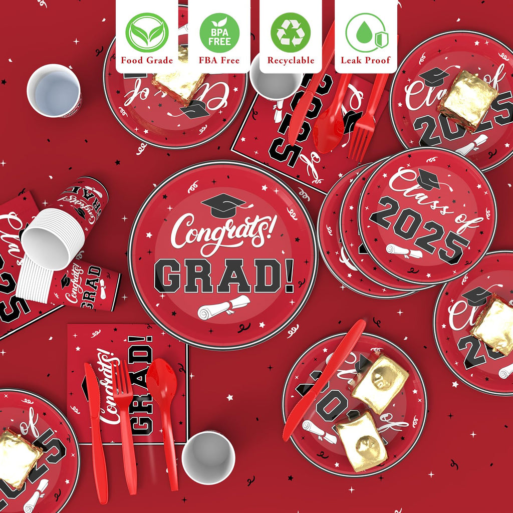 Graduation Party Decorations Class of 2025: Disposable Dinnerware Set for 25 Guests