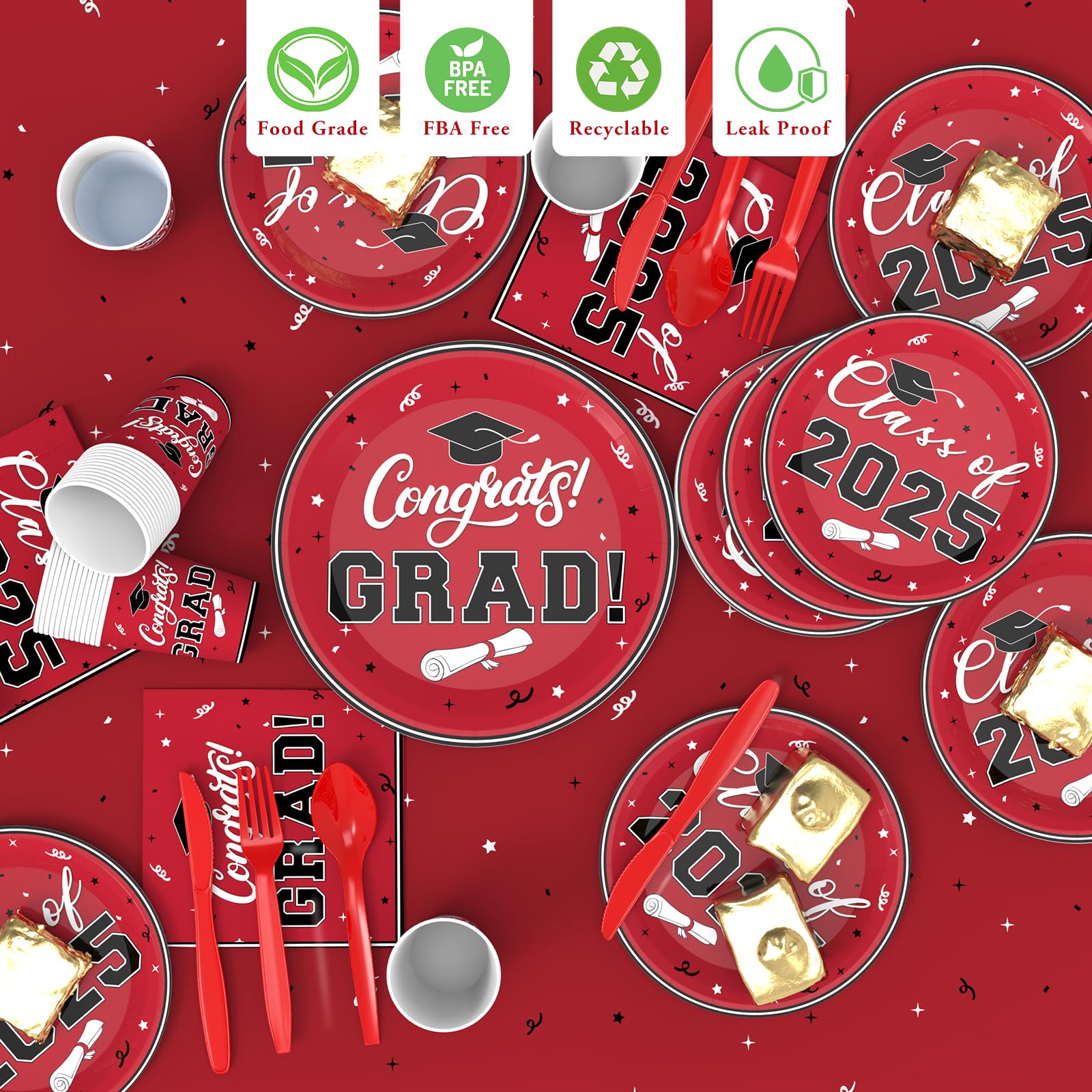 Graduation Party Decorations Class of 2025: Disposable Dinnerware Set for 25 Guests