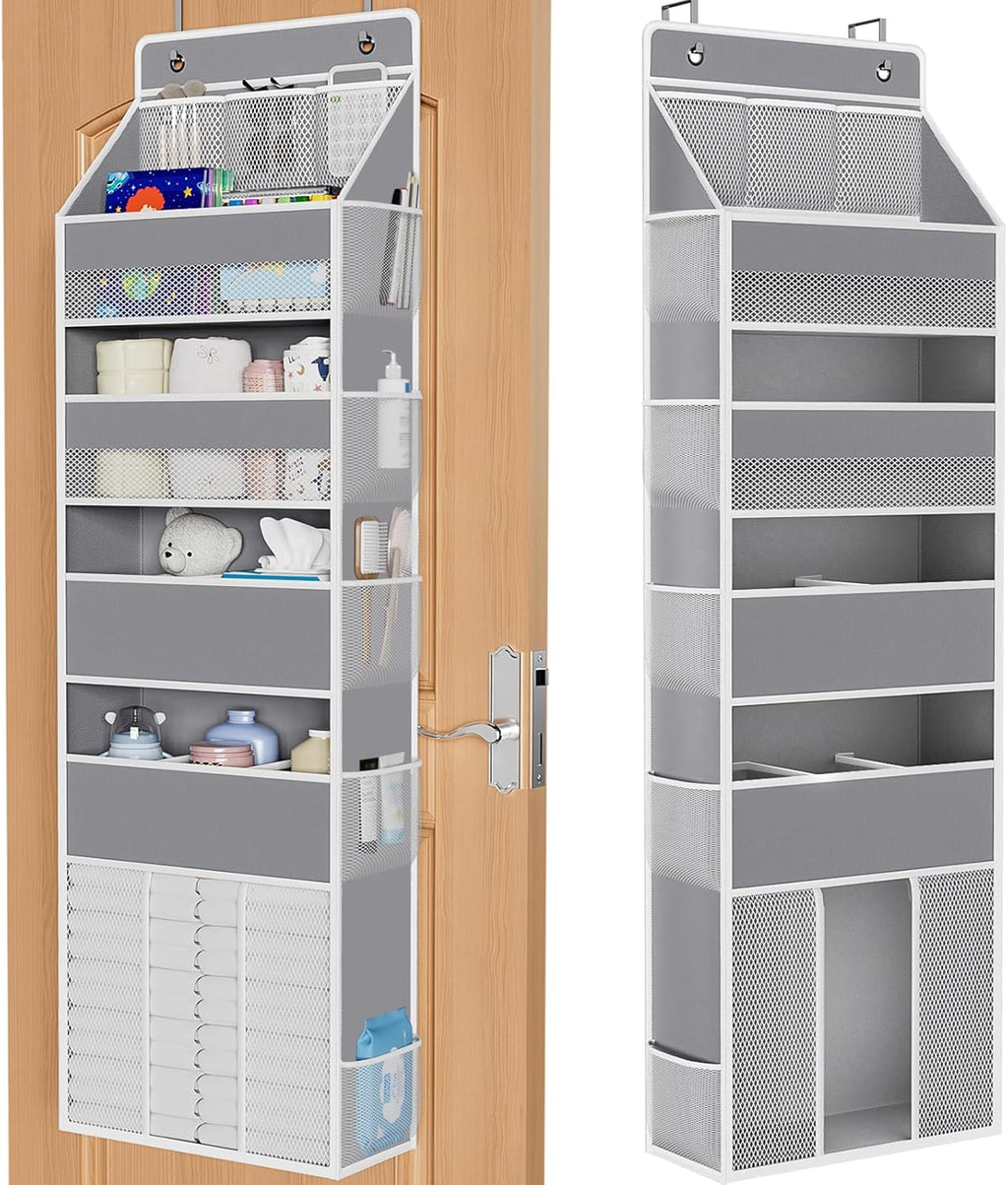 WISELIFE 5-Tier Over The Door Organizer - Heavy-Duty 50LB Storage with 5 Pockets & 13 Mesh Pockets | Gray