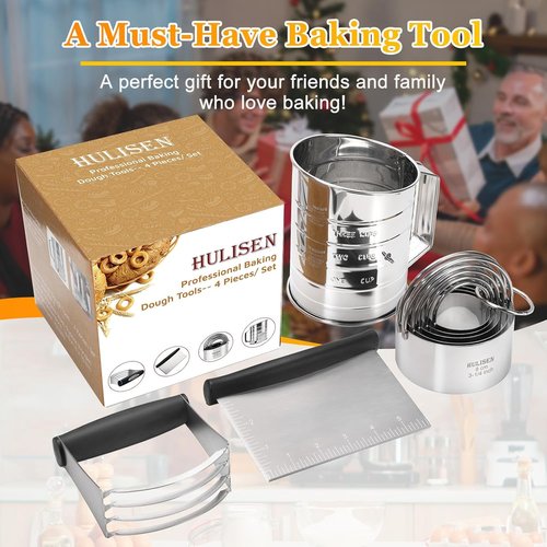 HULISEN Pastry Cutter Set - Stainless Steel Dough Blender & Biscuit Cutter - 4-Piece Baking Tools