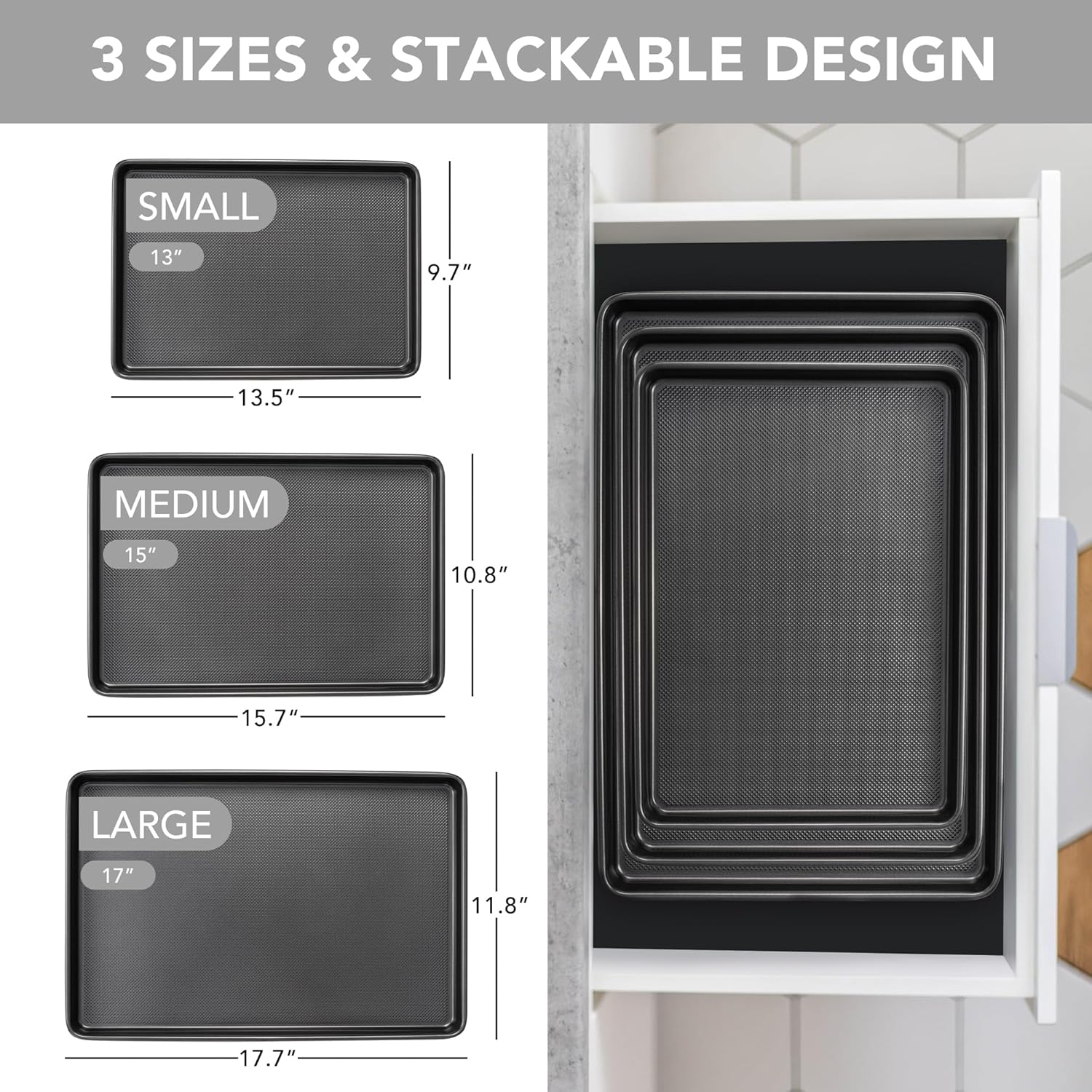 Tiawudi Baking Sheet Pan Set - Heavy Duty Nonstick Cookie Sheets with Diamond Texture | 3-Piece Carbon Steel Set