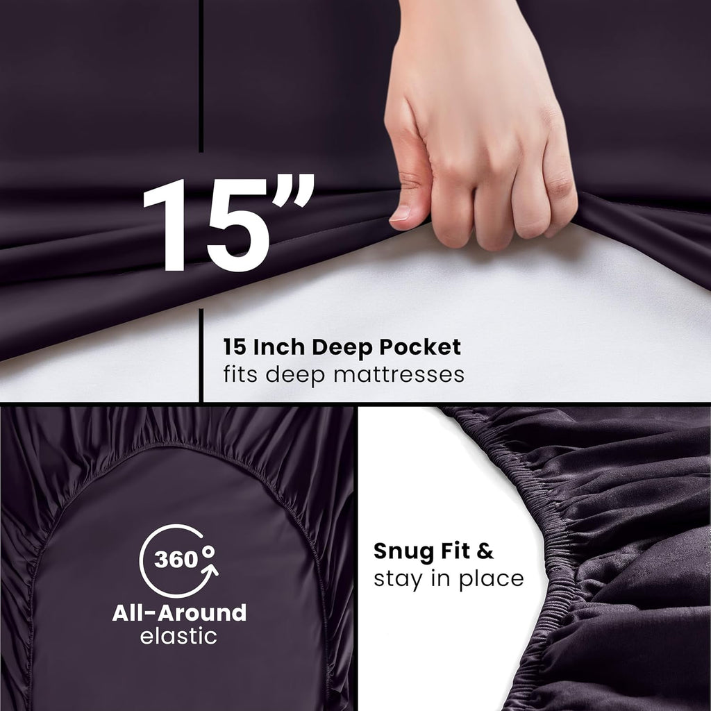 Utopia Bedding Queen Fitted Sheet - Deep Pocket Soft Microfiber - Fade Resistant & Easy Care (Purple)