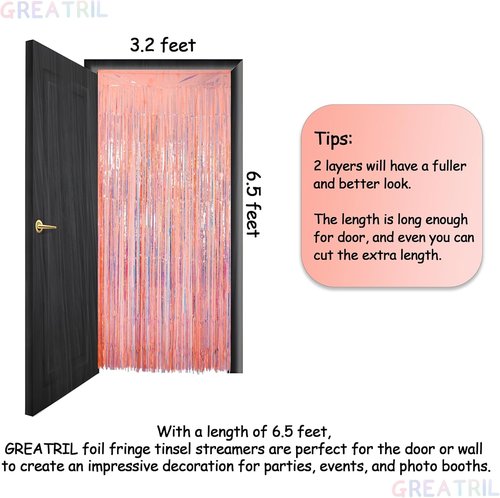 GREATRIL Iridescent Orange Tinsel Foil Fringe Curtain - Perfect Birthday Party Backdrop | 3.2 x 6.5 ft (2 Packs)