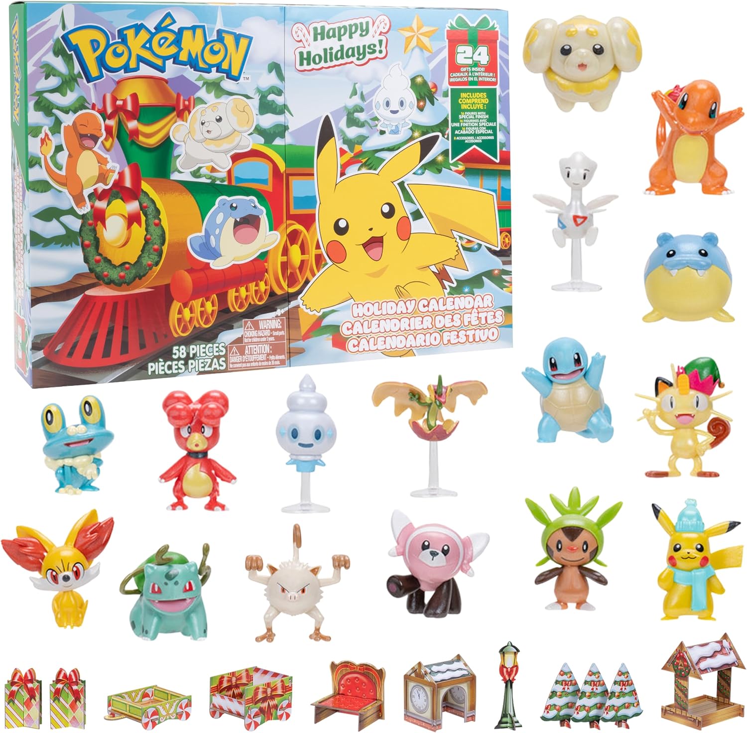 Pokémon 2025 Holiday Advent Calendar - 24-Piece Gift Playset with 16 Toy Figures & 8 Accessories - Officially Licensed for Kids 4+