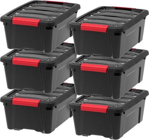 IRIS USA 13 QT Plastic Storage Box - Durable BPA-Free Containers with Latches | 6 Pack, Black