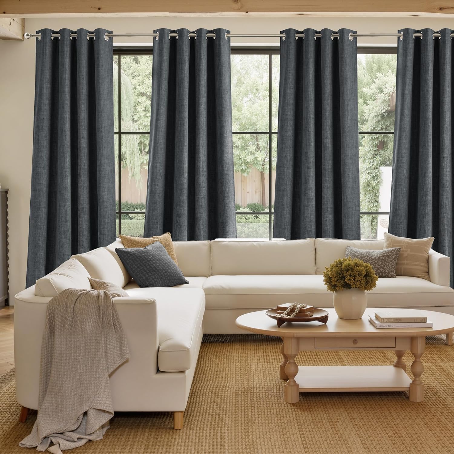 NICETOWN Blackout Curtains - Charcoal Gray Faux Linen Privacy Panels, 63 Inches Long | 2 Panels, Easy Care Grommet Top