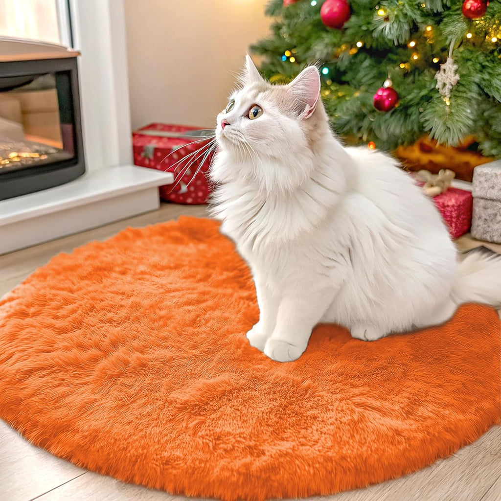 OLANLY Orange Round Area Rug - Soft, Fluffy, Machine Washable 2 ft Circle Carpet for Bedroom & Nursery Decor