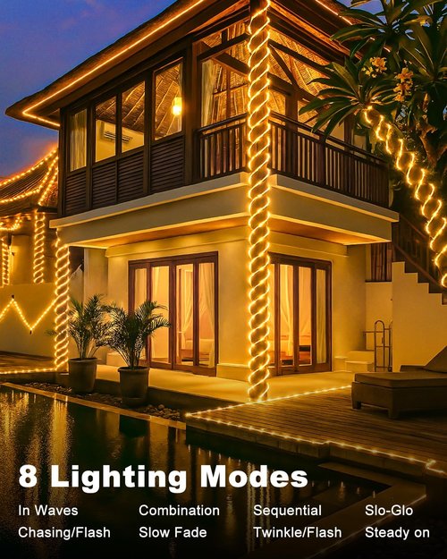 Btfarm Solar Rope Lights - 120 LED 46FT Waterproof Outdoor String Lights | 8 Lighting Modes for Garden & Patio Decor