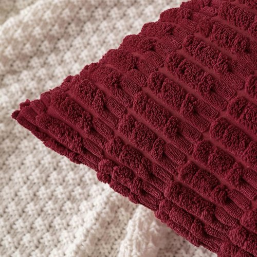 MIULEE Burgundy Corduroy Decorative Pillow Covers - Soft Boho Striped 18x18 Inch for Modern Home Decor