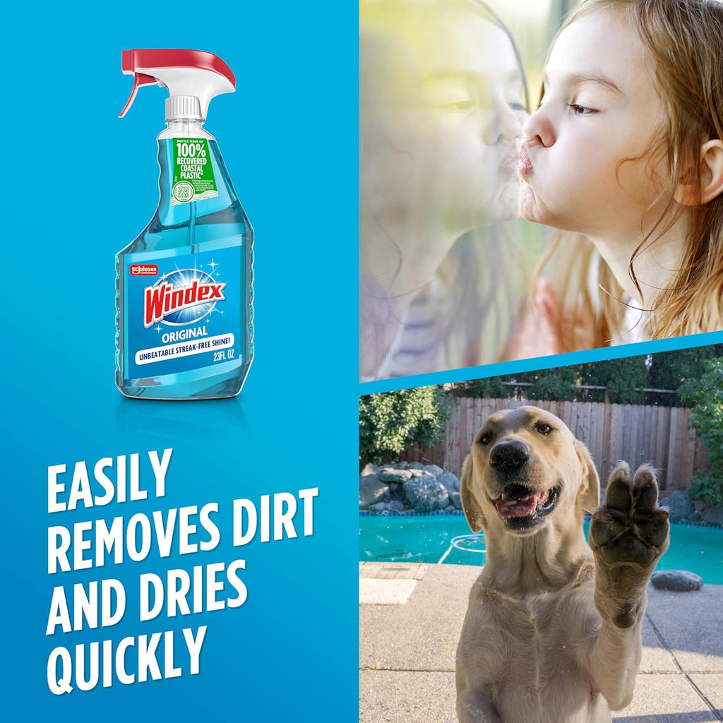 Windex Glass Cleaner Spray - Eco-Friendly 100% Recycled Plastic | Original Blue Scent, 23 Fl Oz (Pack of 6)