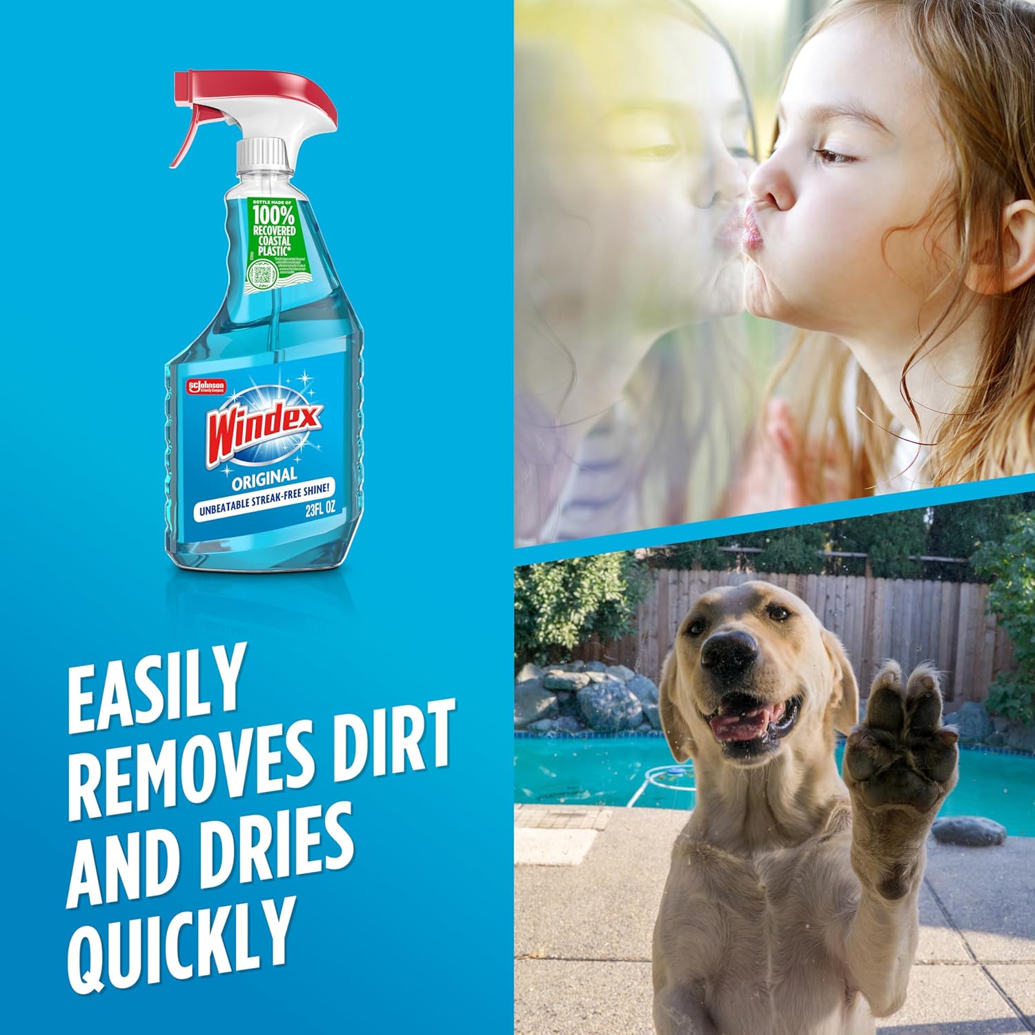 Windex Glass Cleaner Spray - Eco-Friendly 100% Recycled Plastic | Original Blue Scent, 23 Fl Oz (Pack of 6)