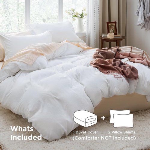 Bedsure White Oversized Queen Duvet Cover Set - Extra Soft Prewashed Cotton-Like 3-Piece Bedding, 98x98 Inches with Zipper Closure & 2 Pillow Shams