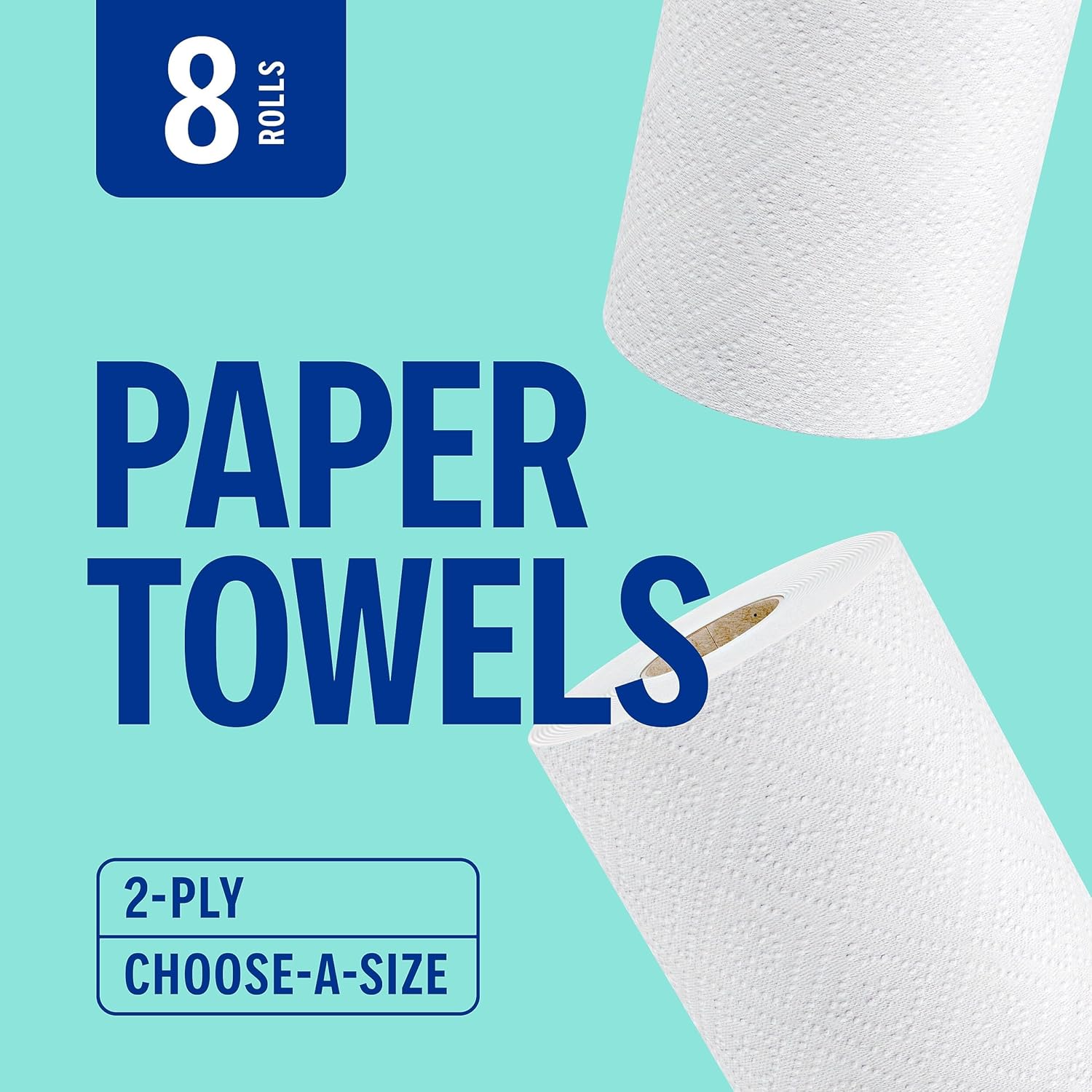Perk Choose-A-Size Paper Towels - 2-Ply, 116 Sheets/Roll, 8 Rolls | Highly Absorbent Kitchen Towels, White