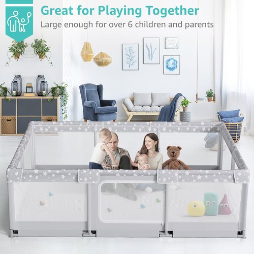 Large Baby Playpen - 70x59in Giant Play Yard for Toddlers 1-3 | Safe Indoor Play Fence in Grey
