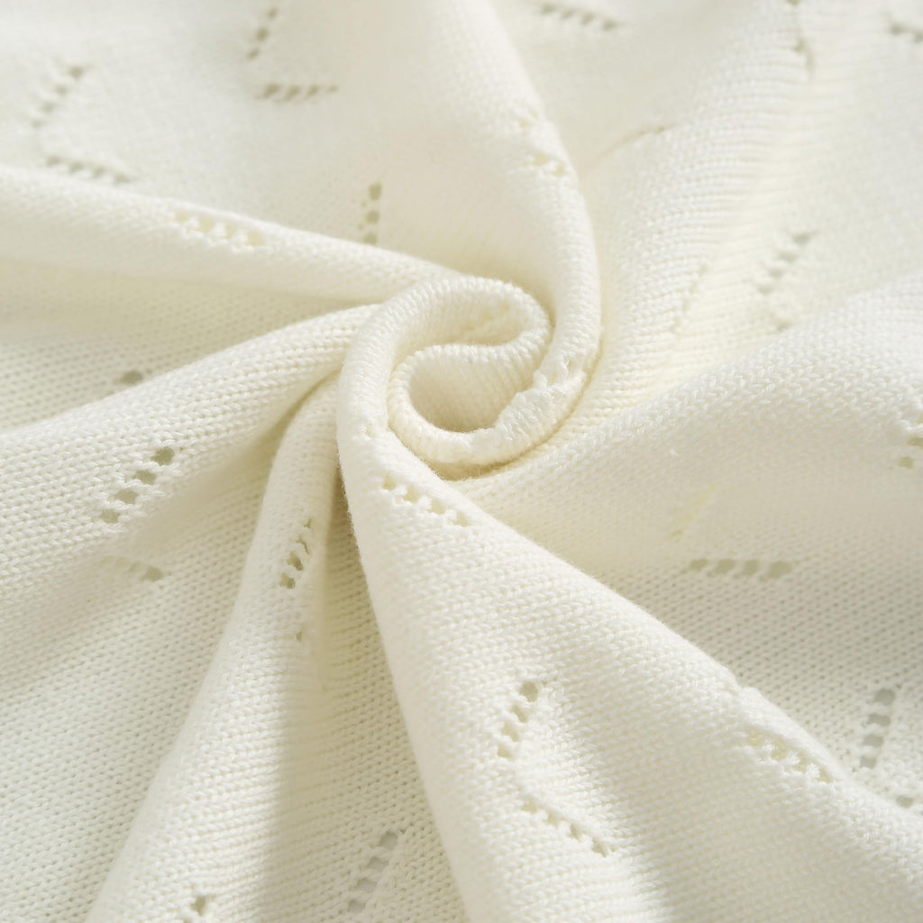 Loyfoky Baby Blanket 100% Cotton Knit Swaddle Soft Newborn Receiving Blanket Cozy for Boy/Girl Crib,Stroller White 40x30in