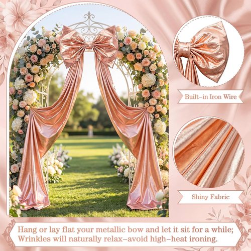 Giant Shiny Bow Decoration - 82-Inch Extra Large Rose Gold Bow with Wire Support for Weddings & Parties