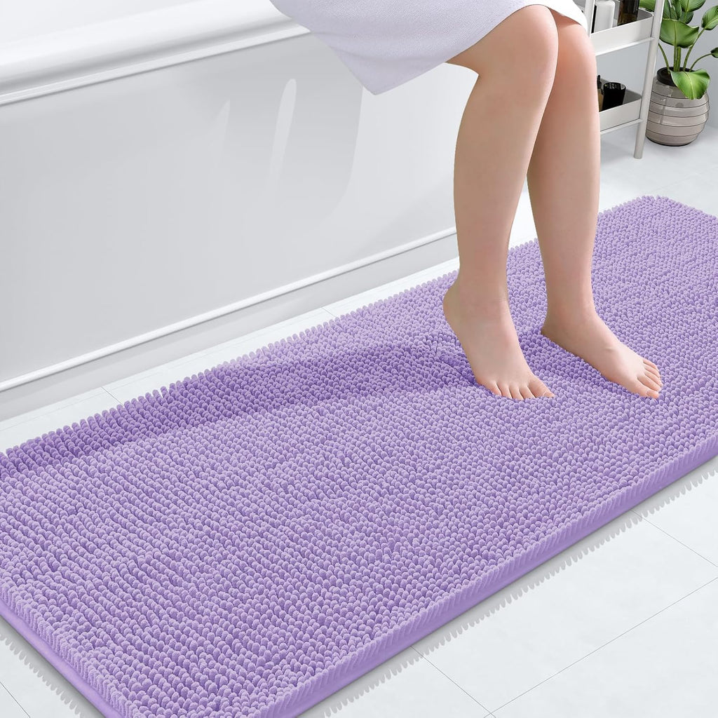 OLANLY Bathroom Runner Rugs - Soft Absorbent Chenille Bath Mat with Rubber Backing | 59x24, Lavender