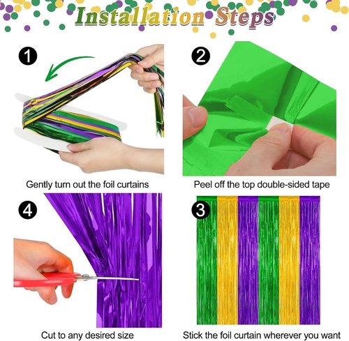 Mardi Gras Tinsel Backdrop by [Brand Name] - 2 Pack Metallic Fringe Curtain | 3.28 FT x 7.05 FT in Purple, Gold, Green