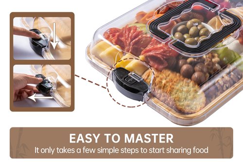 THETCHRY Charcuterie Board with Clear Lid,Large Travel Portable Cheese Board Charcuterie Boxes Cutting Boards for Kitchen, Gifts for Women,Black