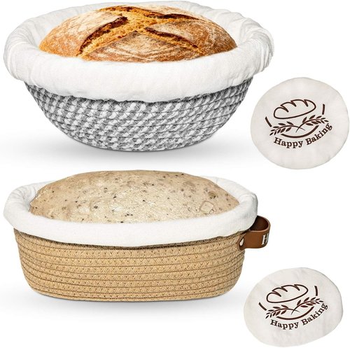 Banneton Sourdough Proofing Basket Set - Oval & Round with Liners | Cotton Rope Baking Supplies