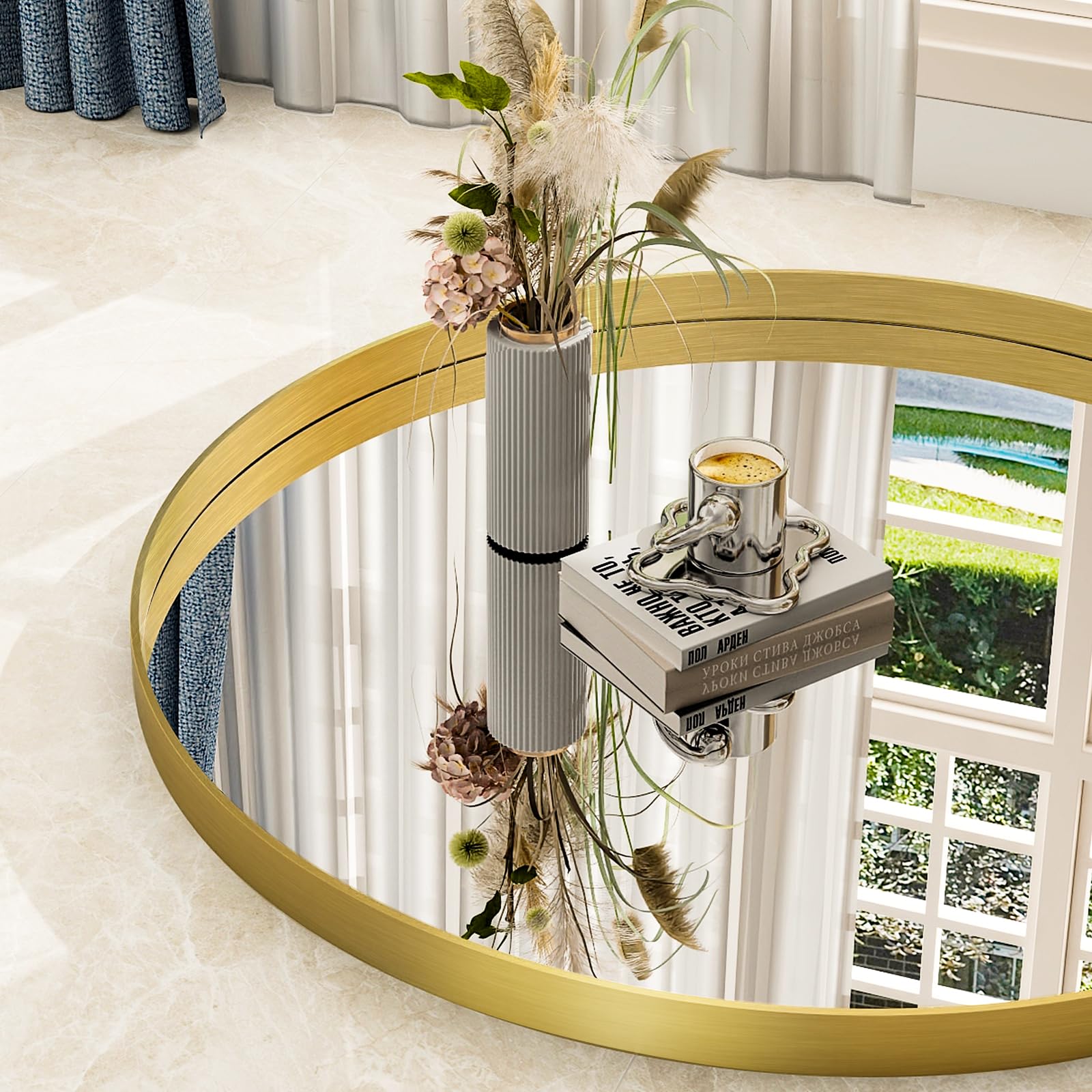 30 Inch Round Bathroom Mirror - Wall Mounted Circle Mirror with Metal Frame, Modern Mirror Suitable for Bathroom, Vanity, Entryway, Living Room, Wall Decor,Gold