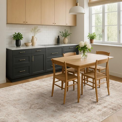 Hazo Haus Washable 5x7 Area Rug - Ultra Soft Non-Slip Neutral Beige & Peach for Living Room, Dining Room & Bedroom