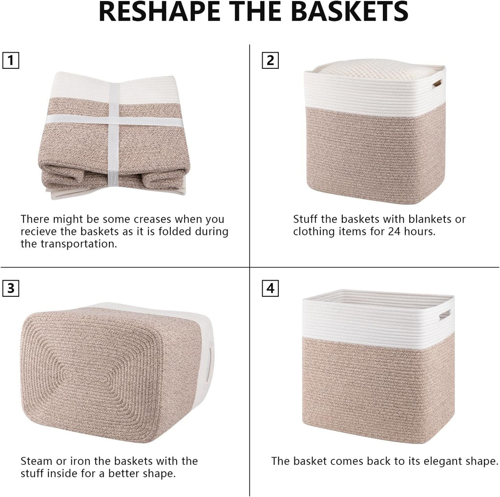 OIAHOMY Large Collapsible Storage Baskets - Versatile Blanket Bins for Living Room | 16.5 x 13 x 15 Inches - Pack of 2 - Brown