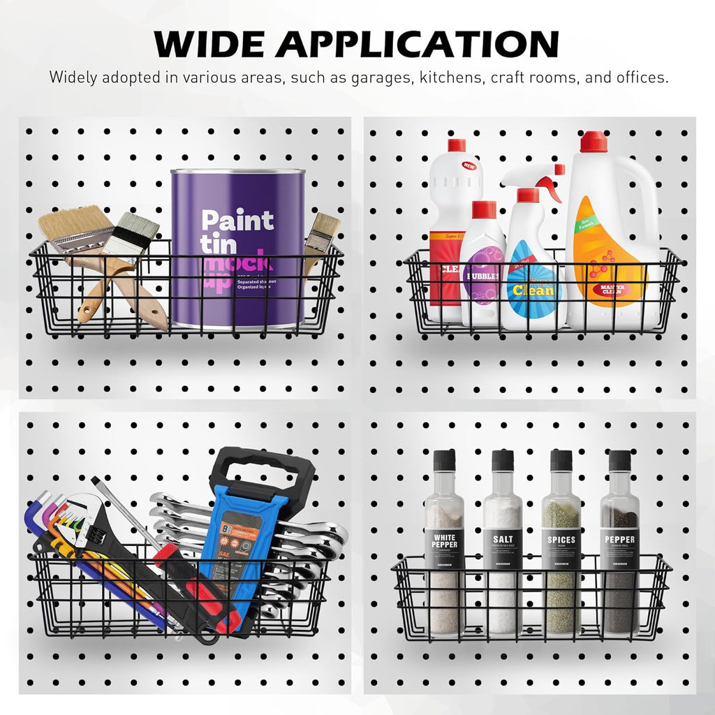 Premium Black Metal Wire Baskets by Pegboard - Heavy-Duty 5-Piece Organizer Set for Garage & Craft Room