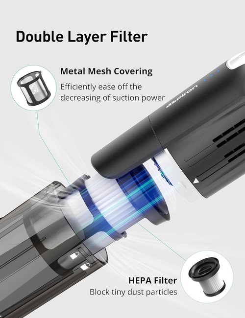 Aspiron Cordless Handheld Vacuum - 24KPA Powerful Car Cleaner with 2-Speed & Wireless Charging | Ergonomic Design, Portable, Black Grey