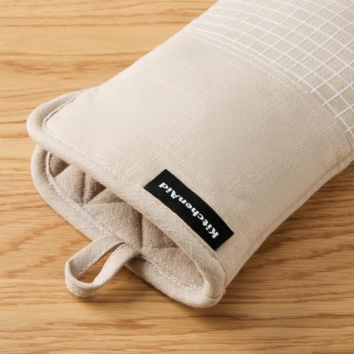 KitchenAid Gourmet Series Oven Mitts - Heat Resistant Up to 600°F | Soft Silicone Grip, Milkshake Tan, 2-Pack Set