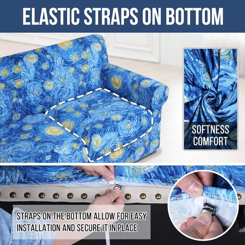 hyha Couch Cover, Loveseat Covers, Floral Pattern, Stretch, Printed, 3 Pieces, Sofa Slipcovers, for 2 Separate Cushion Couch Sofa, Washable Furniture Protector for Dogs(Loveseat, Starry Sky)