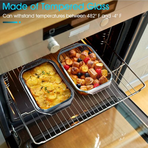 NUTRIUPS 1.4QT Small Glass Casserole Dish With Lid, 8.5×6.1in Rectangular Casserole Dish for Oven