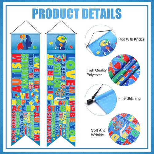 Blulu Autism Awareness Door Banners - Inspirational Puzzle Piece Decor for Indoor/Outdoor Use | 2 Pcs Set