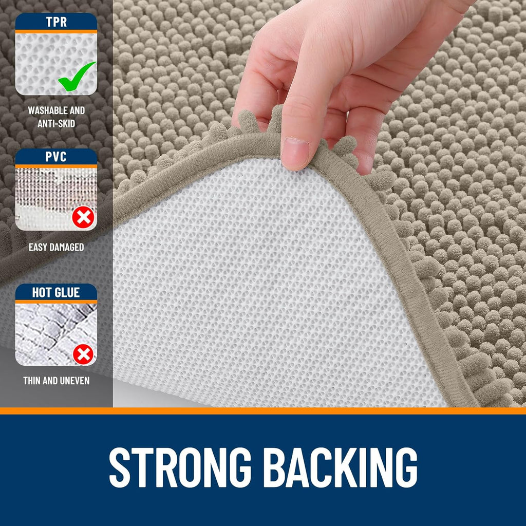 OLANLY Bathroom Runner Rugs - Soft Absorbent Chenille Mats | Quick-Dry Rubber Backing, 47x24, Warm Taupe