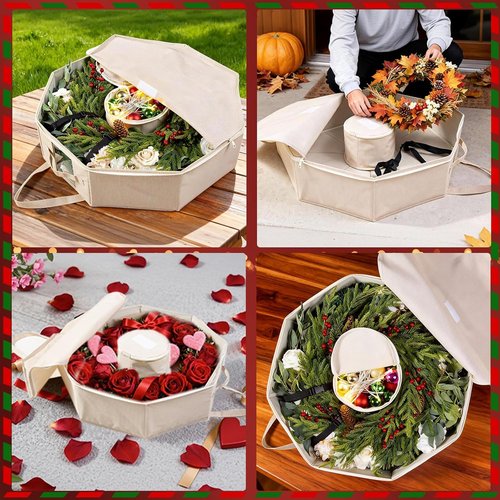 BrilliantJo Wreath Storage Bag - Hard Shell Christmas Decorations Case with Pockets | 24-Inch Houndstooth Design