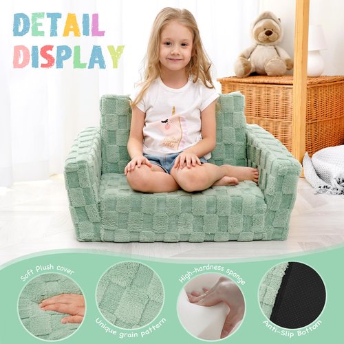 MallSingel Kids Sofa, Toddler Chair, 2-in-1 Flannel Kids Fold Out Couch, Toddler Convertible Sofa to Lounger, Flip Open Toddler Couch for Kids (White)