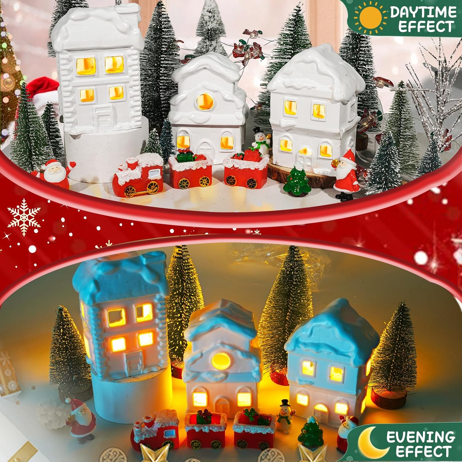 Wowagoga Ceramic Christmas House Village Set - 21 Pcs White Resin Figurines with Light-Up Feature | 4.3 Inch Decor